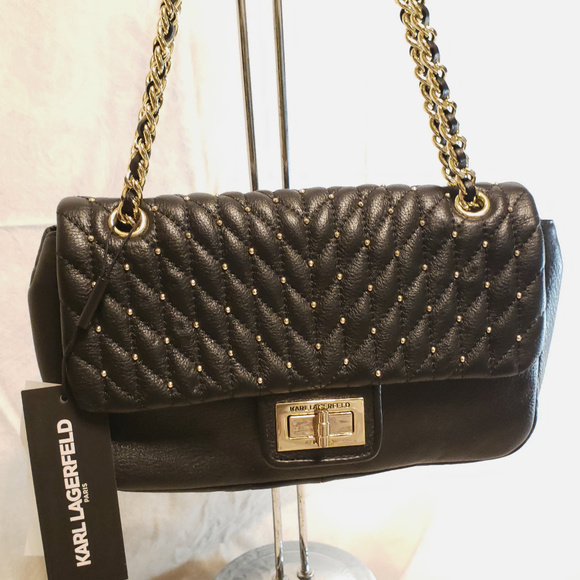 NWT Karl Lagerfeld Paris Leather Studded Crossbody - Picture 1 of 8